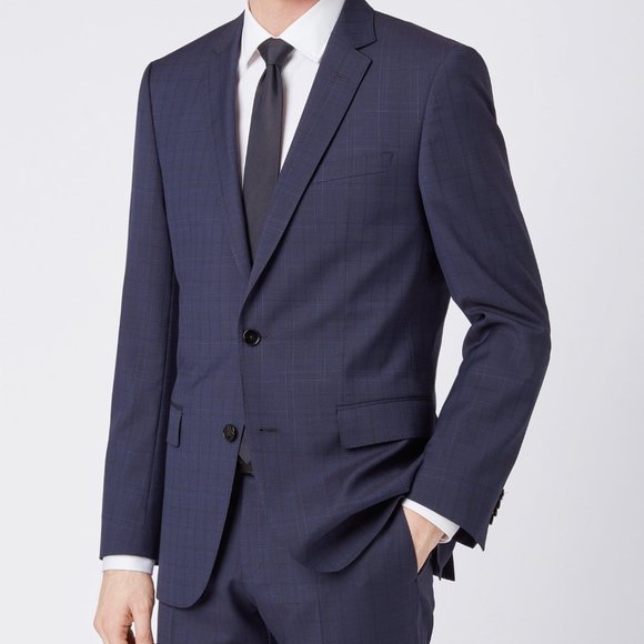 Hugo Boss Mens 'Huge6' Blue Regular Fit Wool Plaid Sport Coat Blazer 42R - Picture 1 of 5